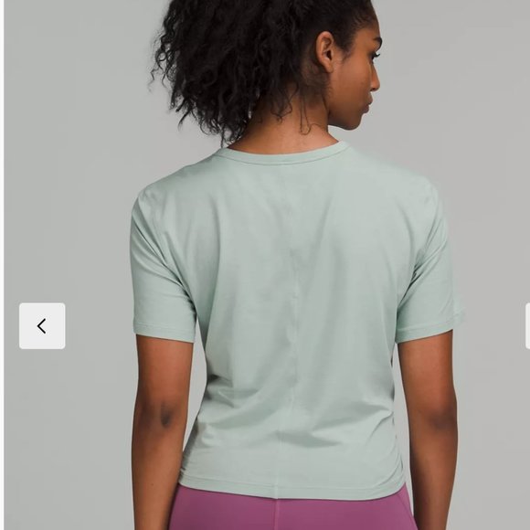 Lululemon Crescent T-Shirt SILVER BLUE GREEN PIMA Cotton Size 8 Knot - Picture 2 of 7
